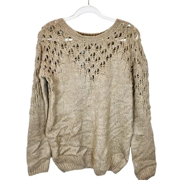 Joseph A. NWT Sweater L Womens Tan Open Knit Round Neck Pullover Size Large - Picture 6 of 7